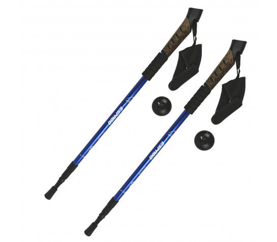 Палки "Espado" для скандинавской ходьбы с ручкой из пробки, 3-х секционные,2шт, ENW-004, синий Синий image